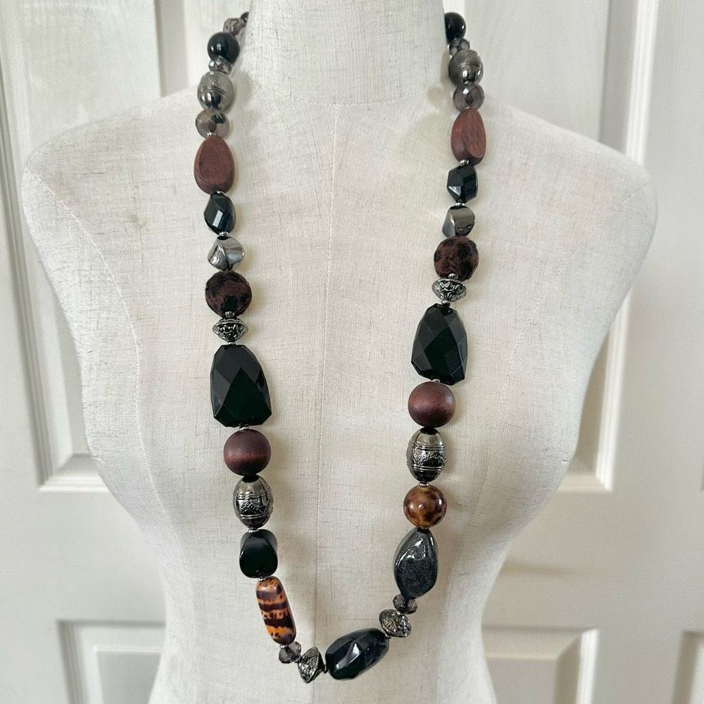 You and I long chunky beaded statement necklace